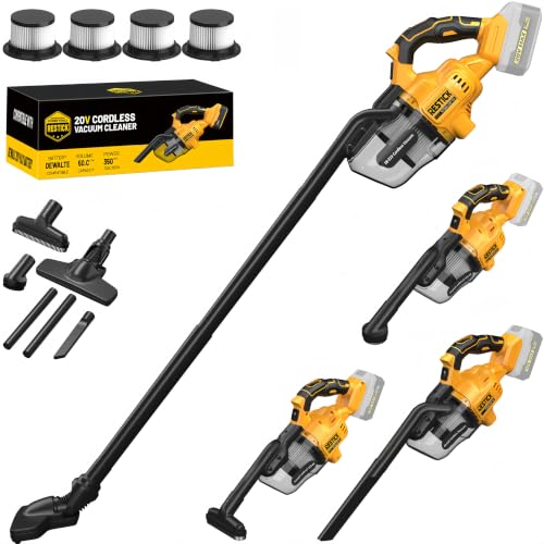5-in-1 Handheld Vacuum Cordless for Dewalt 20V Battery (No Battery), 50kPa Strong Suction Car Vacuum with 650W Brushless Motor, 4 HEPA Filters & 6 Nozzles for Home, Car, Pet, Patio - size: 4 HEPA Filters