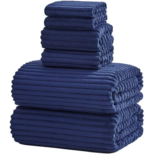 6-Piece Bath Towel Set(30"x60"), 2 Extra Large Bath Towel Sheets, 2 Hand Towels and 2 Washcloths - Highly Absorbent Quick Dry Microfiber,Ultra Soft Towel Set for Bathroom (Navy Blue) - color: Navy Blue, size: 30x60 Bath Towel Set of 6