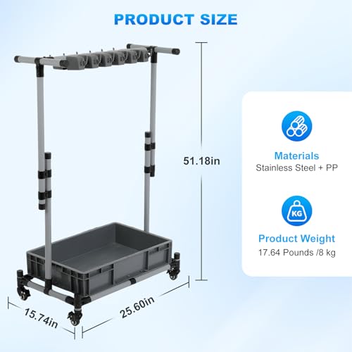 Broom and Mop Holder Freestanding Mobile Cleaning Tool Storage Rack,Floor Standing Cleaning Tool Cart Storage for Garden Garage Schools, Hospitals