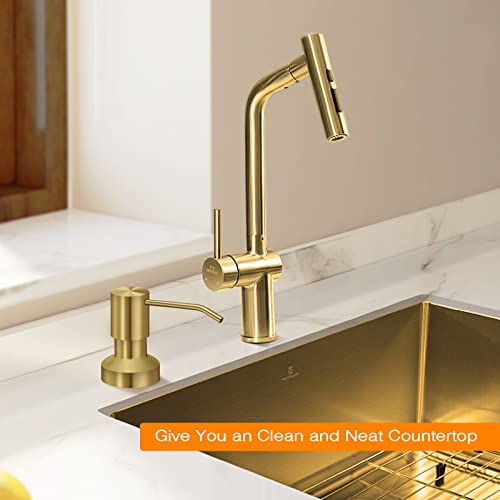 Sink Soap Dispenser for Kitchen Sink, Countertop Built in Sink Soap Dispenser with 47”Extension Tube kit, No Need to Fill The Little Bottle Again (Golden) - color: Golden