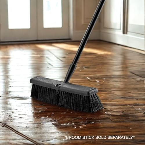 Soro Essentials- 18" Medium-Duty Push Broom Head Fine Black Bristles - Household Cleaning Brushes Stiff Bristle Floor Scrubber for Outdoor Deck Driveway Garage Yard Patio Warehouse Concrete Floor