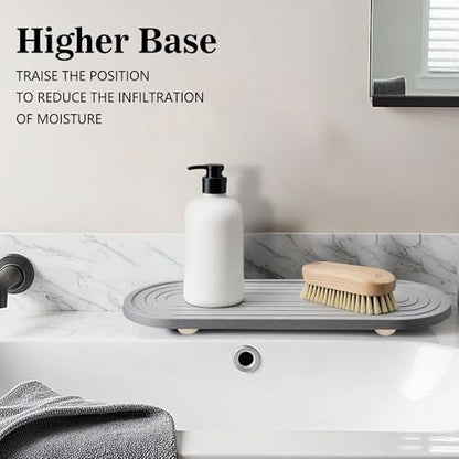 Instant Dry Sink Caddy Organizer, Fast Drying Sink Caddy, Water Absorbing Stone Sponge Holder for Kitchen and Bathroom Countertop with Natural Loofah and Wooden Feet - color: Grey