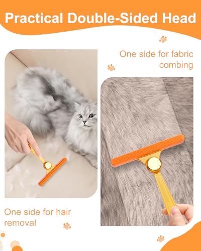 3 in 1 Carpet Rake for Pet Hair Removal Tool, 51” Adjustable Long Handle Pet Hair Removal Broom, Pet Grooming Brush, Cat Dog Hair Remover Carpet Scraper for Rugs, Mats - color: Orange-Silver