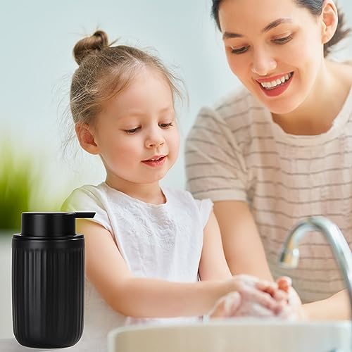 BosilunLife Foam Hand Soap Dispenser - Ceramic Black Foaming Soap Dispenser for Bathroom 12oz Refillable Liquid Lotion Soap Dispenser with Rust-Proof foaming Pump for Countertop - color: Black Foam Pump