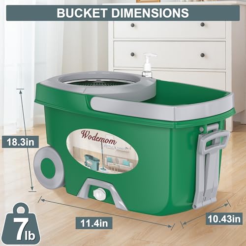 Dual Compartment Spin Mop and Bucket, Mop and Bucket with Wringer Set,360°Rotating Spinning Mopping for Floor Cleaning with 6 Microfiber Replacement Heads, 61" Extended Handle, 2X Wheel - Deep Green - size: Deep Green Mop Bucket + 6 Mop Heads
