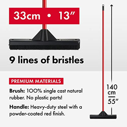 Pet Hair Remover Rubber Broom with Built in Squeegee - Carpet Rake for Pet Hair Removal on Hardwood Floor, Carpet & Tile - Picks Up More Dust & Debris - Rinse to Clean - size: 4 Piece Handle