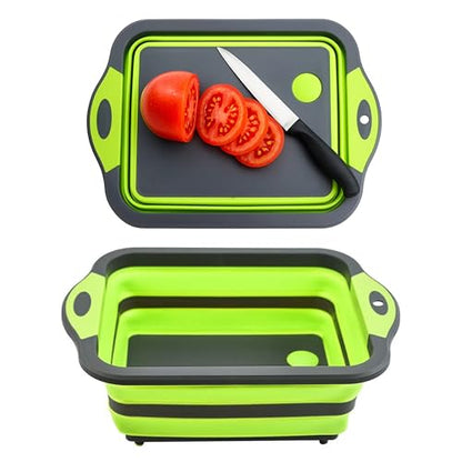 SSKT 3-in-1 Collapsible Cutting Board – Multifunctional Kitchen Sink Tub Basin with Drain, Chopping Board & Washing up Bowl – Space-Saving & Portable for Kitchen, Camping, RV, & Outdoor Use (Green) - color: Green