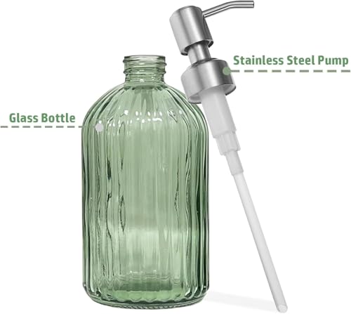14Oz Green Soap Dispenser Bathroom - 2 Pack, Clear Glass Hand Soap Dispensers with Stainless Steel Pump, Refillable Dish Soap Dispenser for Kitchen, Countertop Soap Dispensers - color: Green (2-pack)