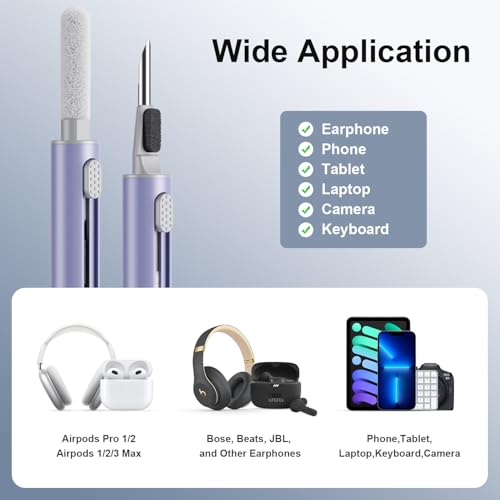 Hyashee Cleaner Kit for Airpods Pro 1 2 3 Multi-Function Cleaning Pen with Soft Brush Flocking Sponge for Bluetooth Earphones Case Cleaning Tools (Lavender Purple) - color: Lavender Purple