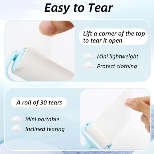 Blue Mini Lint Roller Travel Size,Reusable Lint Brush,Dog Cat Hair Remover with Ergonomic Handle and 3 Refills (90 Sheets) - color: Blue