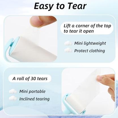 Blue Mini Lint Roller Travel Size,Reusable Lint Brush,Dog Cat Hair Remover with Ergonomic Handle and 3 Refills (90 Sheets) - color: Blue