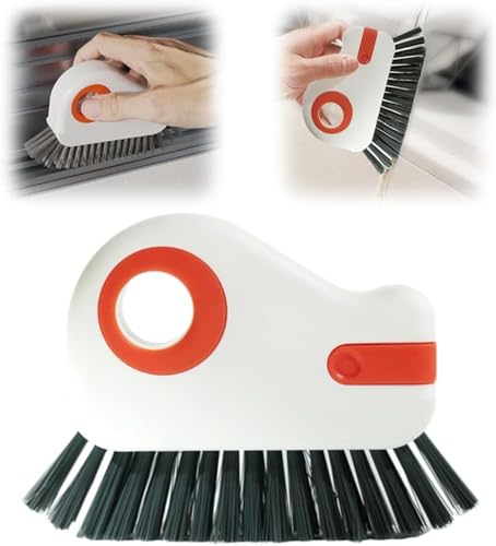 2 in 1 Groove Cleaning Brush for Window Tracks & Sliding Door Tracks, Hard Bristle Scrubber with Hidden Scraper for Window Sills, Window Seals, and Narrow Crevices (Orange) - color: Orange