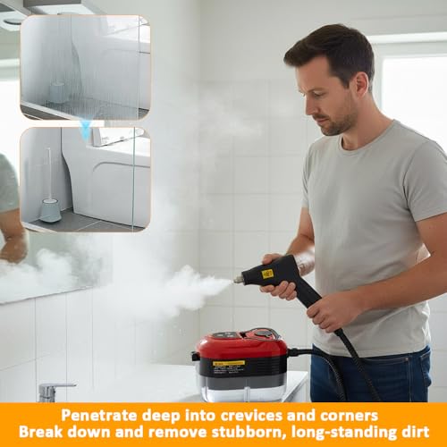 2026 Portable Handheld Steam Cleaner, 2500W High Pressure Steam Cleaner, 229°F High Temperature Pressurized Steam Cleaner with Brushes for Home, Tile, Grout, Car, Kitchen, Furniture Cleaning (Red) - color: Red