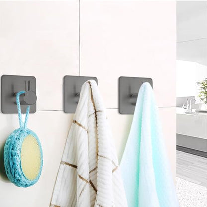 Fotosnow Adhesive Hooks Towel Hanger Wall Hooks for Hanging Coat, Hat,Towel Robe Hook Rack Wall Mount Waterproof Stainless Steel- Bathroom and Bedroom Gray 4-Packs - color: Gray