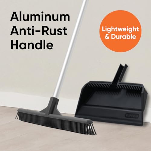 Superio 16 Silicone Pet Hair Remover Broom & 16 Dustpan with Comb, Rubber Lip & Clip - Carpet Rake Floor Cleaning Set for Carpet, Hardwood & Tile - Removes Fur, Dust & Debris - size: Broom with Dustpan