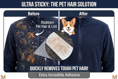 Extra Sticky Lint Roller for Pet Hair (300 Sheets) — 3-Pack, Straight-Cut Sheets, Ergonomic Navy Handles — Cat & Dog Hair Remover for Clothes, Furniture & Car - size: 3 Packs