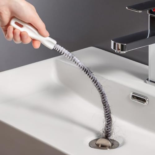 Multi-Purpose Drain Snake Cleaner Tool - Flexible Pipe Clog Remover for Kitchen Sink, Bathroom Tub, Toilet, Shower Drain | Hair & Debris Unclogger | Easy to Use Plumbing Accessory - color: White