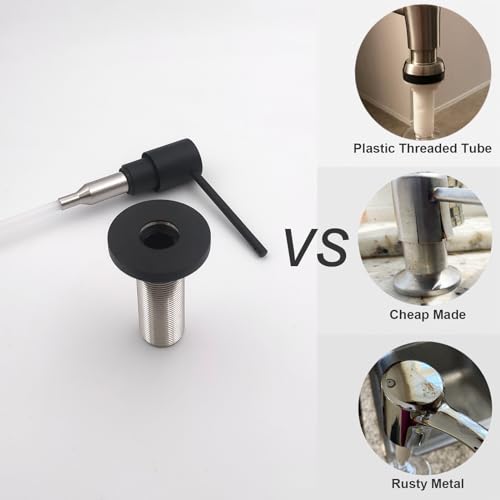 EADOT Matte Black All Brass Soap Dispenser for Kitchen Sink Countertop Sink Soap Dispenser 17 OZ Bottle Built in Refill from The Top with Long Spout - color: Matte Black