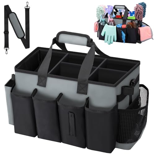Wearable Large Cleaning Caddy Bag for Housekeeper, Clean Supply Organizer with Adjustable Shoulder, Waist & Handle Straps, Detailing Bag for Kitchen Supplies (Black&Gray) - color: Black&Gray, size: Cleaning Bag