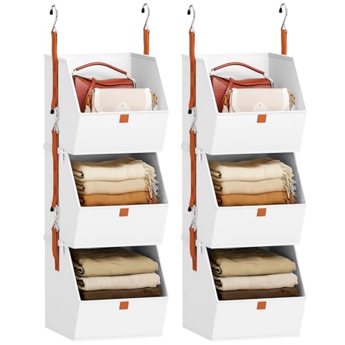 Homsorout Collapsible Hanging Closet Organizer - 6 Tier Closet Shelves Storage System with Hooks, Fabric Hanging Storage Bins for Clothes, Foldable Storage Basket for Laundry, Bedroom, Rv, White - color: White, size: 6 shelves