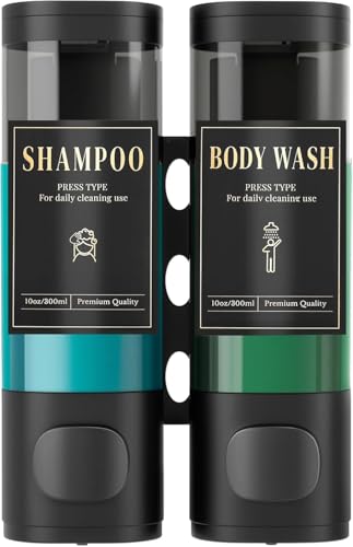 Luxspire Shampoo and Conditioner Dispenser, No Drill Wall Mounted Shower Soap Dispenser 2 Chamber with Waterproof Labels, Easy Refill Soap Dispenser for Bathroom Hotel Kitchen, Black - color: Black, size: 2 Chamber