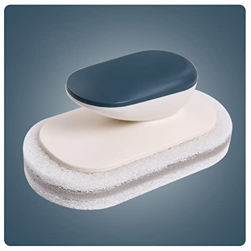 Sponge No-Scratch Scouring Pad Brush, with Comfortable Handle,Cleaning Brush for Kitchen Bathroom Bathtub Toilet Swiming Pool, Dish Sponge Cleaning Scrubber(Blue) - color: Blue