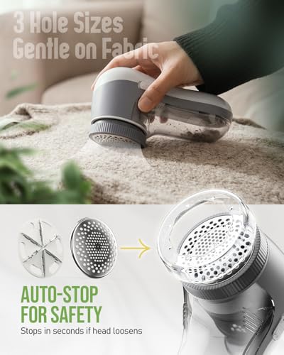 POPCHOSE Fabric Shaver, Lint Shaver for Clothing, Electric Lint Remover with 6-Leaf Blades, Sweater Defuzzer, Clothes Shaver for Couch, Furniture, Blanket, Remove Pilling, USB Rechargeable - color: Grayish White