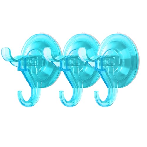 Antimbee 3 Pack Suction Cup Hooks, Clear Shower Suction Hanger, Removable Reusable Bathroom Suction Hooks for Window, Tile Wall, Glass Door-Up to 11 lbs on Smooth Surface (Transparent Cyan) - color: Transparent Cyan Blue