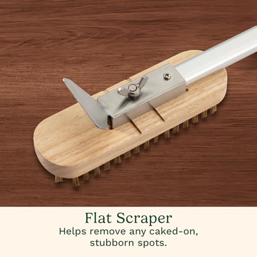 Cuisinart 24” Pizza Stone Cleaning Brush with Rotating Head and Brass Bristles for Easy Cleaning, Lightweight and Durable Long Handle Brush and Scraper for Stubborn Spots, Pizza Oven Accessory