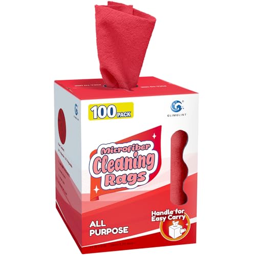 GLIMGLINT Red Microfiber Cleaning Cloth, 100 Pack Cleaning Rags, Lint-Free, Ultra Absorbent Reusable Paper Towels for Home, Kitchen, Car, Garage or Shop, Dish Rags, 11" x 9" - color: Red
