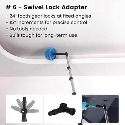 20FT High Reach Cleaning Kit - Includes 12FT Telescoping Extension Pole Bendable Chenille Duster & Microfiber Duster Cobweb Duster Glass Scrubber & Squeegee Swivel Head - for Ceiling Fans Windows - size: 12ft+5PC-kit1