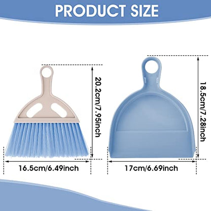 cobee Small Broom and Dustpan Cleaning Set, Mini Whisk Dustpan and Brush with Handle Portable Table Top Dust Pan Dining Table Crumb Sweeper Cleaning Tools with Soft Bristles for Housekeeping(Blue)
