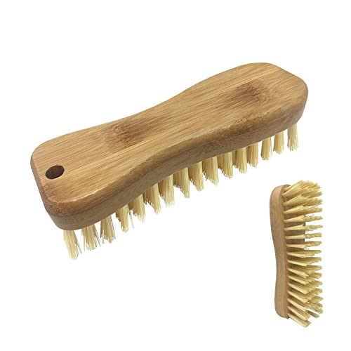 LOLA Bamboo Scrub Brush for Cleaning, Ergonomic Sustainable Durable Poly Bristles Made from Recycled Soda/Water Bottles Easy Hang Hole 1 Count