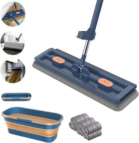/Streamline Mop, 2024 Large Flat Floor Mop and Bucket, Strealinem Mop with 6 Washable Microfiber Pads, Independent Drainage Scraper, 360 Rotating, Wet and Dry Use, Floor Cleaning System Blu - color: Blue a