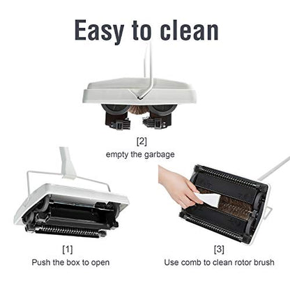 JEHONN Carpet Floor Sweeper Manual with Horsehair, Non Electric Quite Rug Roller Brush Push for Cleaning Pet Hair