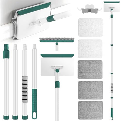 Baseboard Cleaner Tool with Handle, 60" Extendable Long Handle Baseboard Cleaner with 5 Reusable Pads for Baseboards Cleaning, Ceiling, Wall, Floor, Bathroom, Kitchen - size: Green