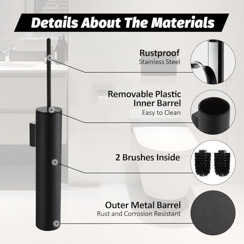 BGL Toilet Brush and Holder Set Matte Black Wall Mounted for Bathroom Round Design - color: Matte Black-wall Mount