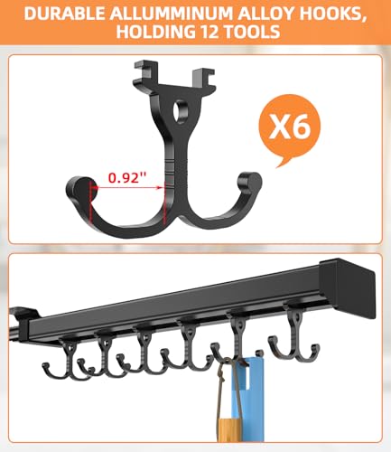 Pull Out Broom Holder With Adjustable Double Row Sliding Hook, Multifunctional Slide Broom And Mop Storage/Organizer Garage Organization Hooks, for Closet Laundry Garage Cupboard Kitchen