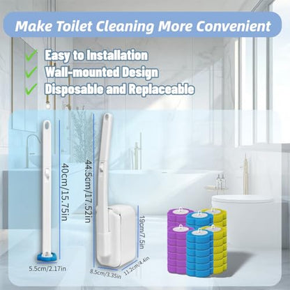 Disposable Toilet Brush,Toilet Bowl Brush with Holder,36 Refills Toilet Bowl Cleaner,Toilet Cleaning Supplies,Wall Mounted Toilet Wand Brush Kit for Cleaning and Bathroom Maintenance - color: White