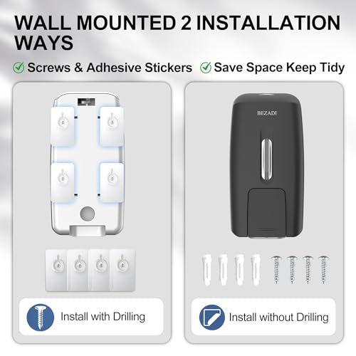 800ml Manual Soap Dispenser Wall Mount with Lock for Bathroom Kitchen Liquid Sanitizer ABS Balck 9088 - color: Black