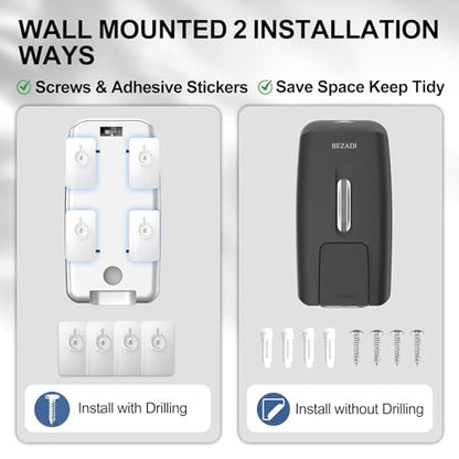800ml Manual Soap Dispenser Wall Mount with Lock for Bathroom Kitchen Liquid Sanitizer ABS Balck 9088 - color: Black
