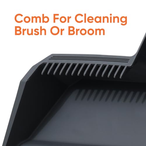 Superio Wide Plastic Dustpan with Comb - 16" Wide, Rubber Lip, Broom Handle Clip, Grey - color: Gray, size: 1 Pack