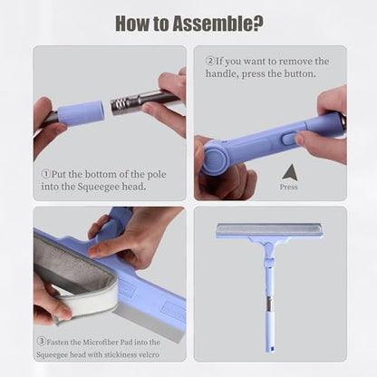 Shower Squeegee for Glass Doors, Cleaning Tile Wall,Car,Windshield Squeegee with 12" Blade and 15" Long Handle Bathroom Cleaner Tool for Household Home Window Mirror,