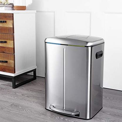 happimess HPM1005A Marco Rectangular 10.6-Gallon Double Bucket Trash Can with Soft-Close Lid, Stainless Steel, Fingerprint Resistant, Modern, Minimalistic for Home, Kitchen, Office, Bedroom, Bathroom - color: Stainless Steel