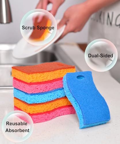 METUUTER 12-Count Scrub Sponges Kitchen Sponge Heavy Duty, Cellulose Sponges with Scouring Pads Dual-Sided for Kitchen and Household Use (S-Multi) - color: S-multi