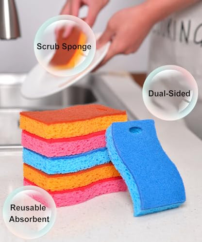 METUUTER 12-Count Scrub Sponges Kitchen Sponge Heavy Duty, Cellulose Sponges with Scouring Pads Dual-Sided for Kitchen and Household Use (S-Multi) - color: S-multi