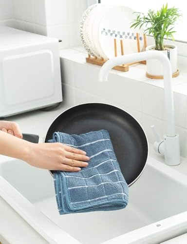 Microfiber Kitchen Towels and Cleaning Cloths, 4 Pack - Ultra Soft, Super Absorbent, Lint-Free - Lattice Pattern Dish Towels, 12x12 Inches（Blue） - color: Blue