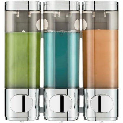 Pollock Shampoo and Conditioner Dispenser Wall Mounted, Shower Soap Dispenser 2 Chamber No Drill, Shampoo Dispenser for Shower, Body Wash Dispenser for Bathroom, Large Capacity, (Silver DG3 Chamber) - color: Silver Dg3 Chamber