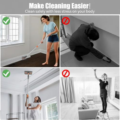 85” Baseboard Cleaner Tool with Handle and Hooks, 180° Rotating Wall Cleaner with Convex Design, Wall Mop with 6 Reusable Pads to Clean Wall, Window, Floor and Ceiling with Extension Poles - size: Rectangular