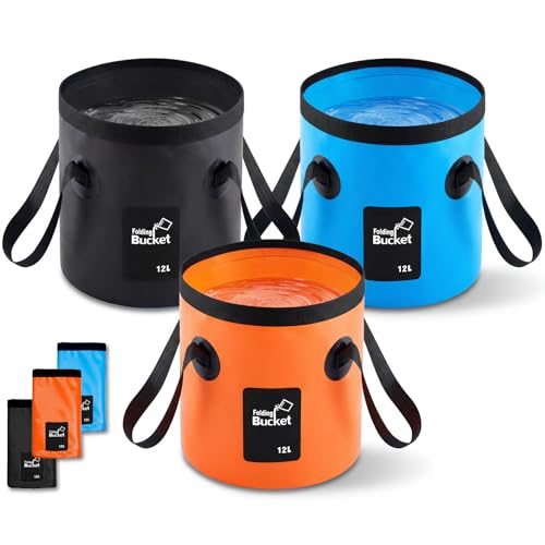 3 Gallon 3 Pack Collapsible Bucket, Foldable Water Bucket with Handles, Portable Camping Buckets for Fishing, Hiking, Cleaning, Outdoor & Travel Use (Multicolor) - color: Multicolor, size: 3 Gallon
